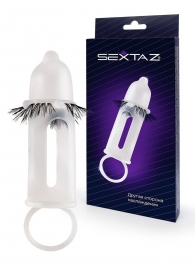 Эластичная насадка на пенис с подхватом мошонки и стимулирующими «ресничками» - Sextaz - во Владикавказе купить с доставкой