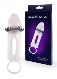 Закрытая насадка на пенис с подхватом мошонки и стимулирующими «ресничками» - Sextaz - во Владикавказе купить с доставкой