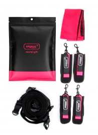 Черно-розовый эротический набор: фиксатор, оковы, наручники, повязка - Erokay - купить с доставкой во Владикавказе