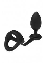 Черное эрекционное кольцо с анальной пробкой Cockstrap With Anal Plug - Dream Toys - во Владикавказе купить с доставкой