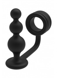 Черное эрекционное кольцо с анальной елочкой Cockring With Beaded Anal Plug - Dream Toys - во Владикавказе купить с доставкой