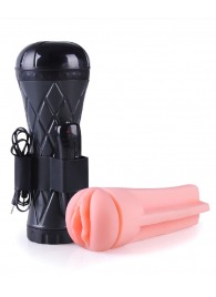 Телесный мастурбатор-вагина в черной колбе с вибрацией - Boys of Toys - во Владикавказе купить с доставкой