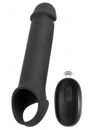 Черная вибронасадка для пениса с хомутом для мошонки и пультом ДУ Remote Controlled Penis Extension - Orion - во Владикавказе купить с доставкой
