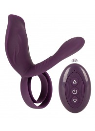 Фиолетовая насадка на член с клиторальным отростком и пультом ДУ RC Couple’s Vibrator 2 - Orion - во Владикавказе купить с доставкой