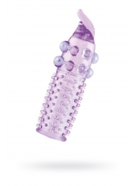 Гелевая фиолетовая насадка с шариками, шипами и усиком - 11 см. - Toyfa Basic - во Владикавказе купить с доставкой