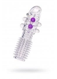 Гелевая прозрачная насадка с шариками и шипами - 14 см. - Toyfa Basic - во Владикавказе купить с доставкой