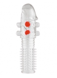 Гелевая прозрачная насадка с шариками и шипами - 14 см. - Toyfa Basic - во Владикавказе купить с доставкой