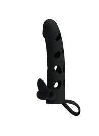 Чёрная закрытая насадка на пенис с вибрацией - 15,2 см. - Baile - во Владикавказе купить с доставкой