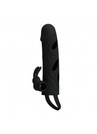 Чёрная насадка с клиторальным вибростимулятором и закрытой головкой - 14 см. - Baile - во Владикавказе купить с доставкой