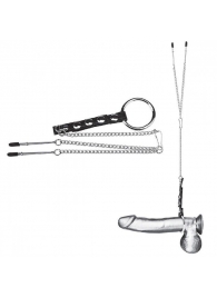 Кольцо на пенис с зажимами на соски 100% PVC STRAP WITH METAL SNAP - BlueLine - во Владикавказе купить с доставкой