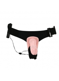 Женский страпон на эластичных ремешках с вибрацией и вагинальной пробкой - 18 см. - Baile - купить с доставкой во Владикавказе