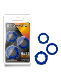 Набор из 3 синих эрекционных колец Stay Hard Beaded Cockrings - Blush Novelties - во Владикавказе купить с доставкой