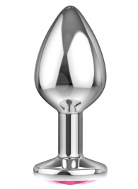 Большая серебристая анальная пробка Diamond Pink Sparkle Large с розовым кристаллом - 8 см. - Lola Games - купить с доставкой во Владикавказе