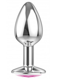 Малая серебристая анальная пробка Diamond Pink Sparkle Small с розовым кристаллом - 7 см. - Lola Games - купить с доставкой во Владикавказе