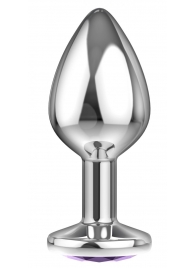 Малая серебристая анальная пробка Diamond Purple Sparkle Small с фиолетовым кристаллом - 7 см. - Lola Games - купить с доставкой во Владикавказе