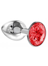 Малая серебристая анальная пробка Diamond Red Sparkle Small с красным кристаллом - 7 см. - Lola Games - купить с доставкой во Владикавказе