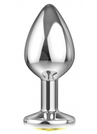 Большая серебристая анальная пробка Diamond Yellow Sparkle Large с жёлтым кристаллом - 8 см. - Lola Games - купить с доставкой во Владикавказе