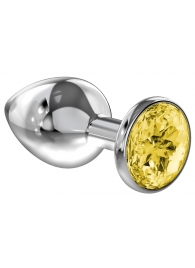 Большая серебристая анальная пробка Diamond Yellow Sparkle Large с жёлтым кристаллом - 8 см. - Lola Games - купить с доставкой во Владикавказе