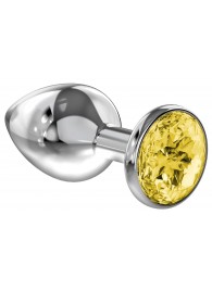 Малая серебристая анальная пробка Diamond Yellow Sparkle Small с жёлтым кристаллом - 7 см. - Lola Games - купить с доставкой во Владикавказе