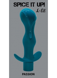 Бирюзовая фигурная анальная пробка с вибрацией Passion - 14 см. - Lola Games