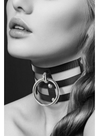 Чёрный тройной чокер с большим кольцом - Bijoux Pour Toi - купить с доставкой во Владикавказе