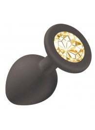 Чёрная анальная пробка Emotions Cutie Medium с желтым кристаллом - 8,5 см. - Lola Games - купить с доставкой во Владикавказе