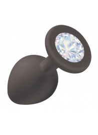 Чёрная анальная пробка Emotions Cutie Medium с прозрачным кристаллом - 8,5 см. - Lola Games - купить с доставкой во Владикавказе