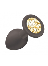 Чёрная анальная пробка Emotions Cutie Small с жёлтым кристаллом - 7,5 см. - Lola Games - купить с доставкой во Владикавказе