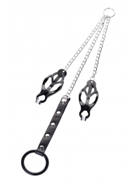 Черно-серебристые зажимы для сосков с кольцом для пениса TOYFA Metal - ToyFa - купить с доставкой во Владикавказе