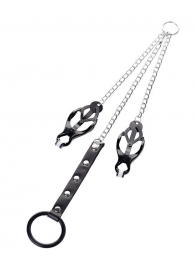 Черно-серебристые зажимы для сосков с кольцом для пениса TOYFA Metal - ToyFa - купить с доставкой во Владикавказе