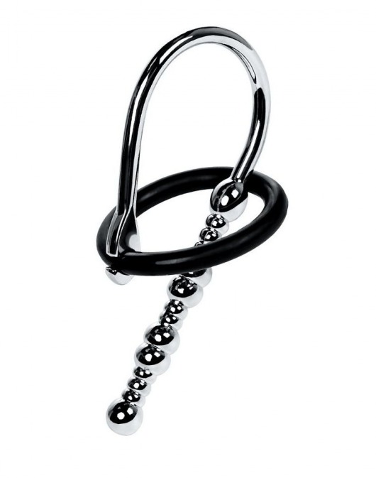 Серебристый уретральный плаг-бусины TOYFA Metal с мягким фиксириющим кольцом - ToyFa - купить с доставкой во Владикавказе