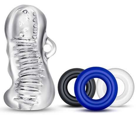 Набор для мужчин Jerk Off: мастурбатор и 3 эрекционных кольца - Blush Novelties - во Владикавказе купить с доставкой