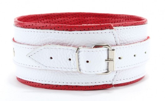 Бело-красный кожаный ошейник - БДСМ Арсенал - купить с доставкой во Владикавказе