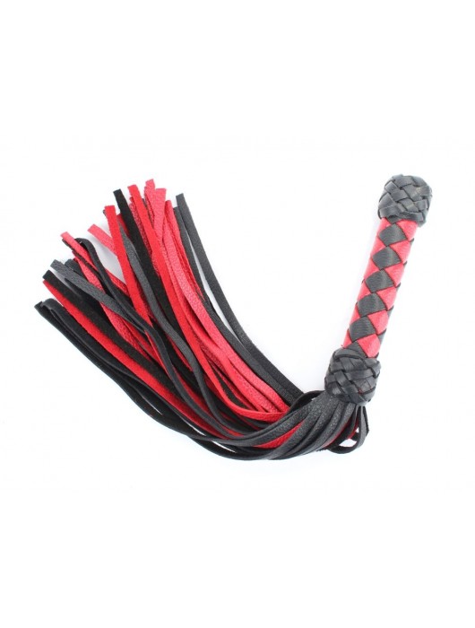 Черно-красная клеть с плетеной ручкой с ромбовидным узором - 45 см. - БДСМ Арсенал - купить с доставкой во Владикавказе