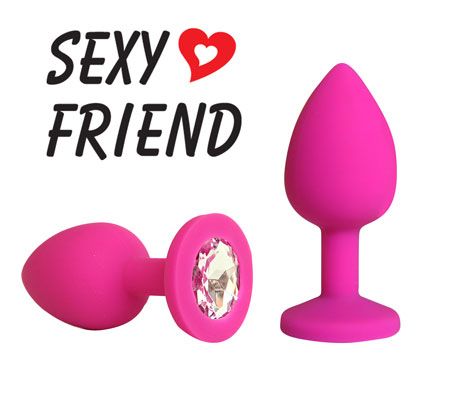 Розовая конусовидная анальная пробка с прозрачным кристаллом - 7,3 см. - 1137 - купить с доставкой во Владикавказе