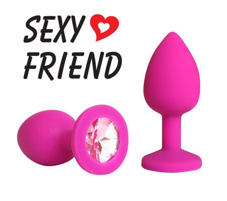 Розовая конусовидная анальная пробка с розовым кристаллом - 7,3 см. - 1137 - купить с доставкой во Владикавказе