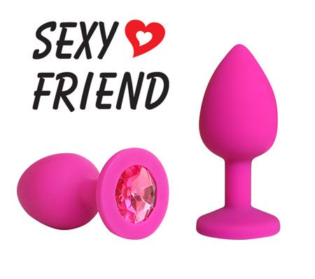 Розовая конусовидная анальная пробка с малиновым кристаллом - 7,3 см. - 1137 - купить с доставкой во Владикавказе