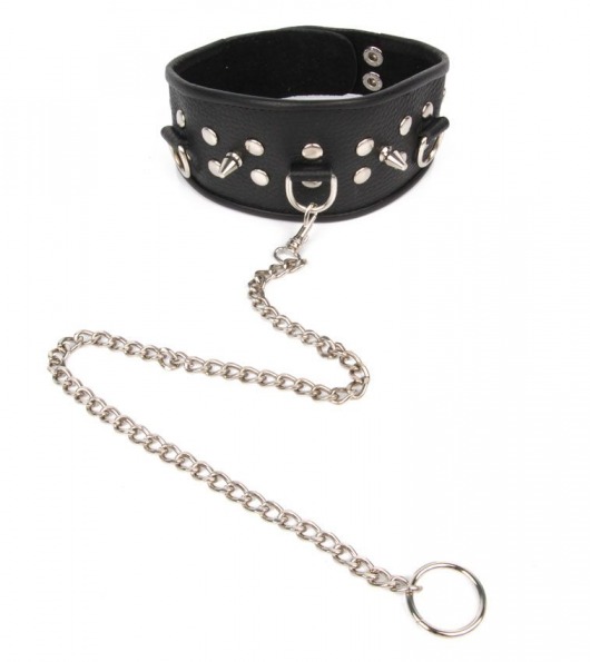 Черный ошейник с шипами и металлическим поводком-цепочкой - Notabu - купить с доставкой во Владикавказе