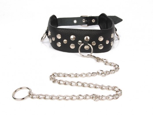 Черный ошейник с заклепками с металлическим поводком-цепочкой - Notabu - купить с доставкой во Владикавказе