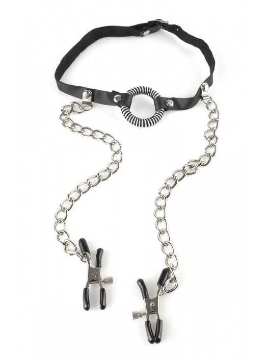 Кляп, соединенный цепочкой с клипсами для сосков - Pipedream - купить с доставкой во Владикавказе