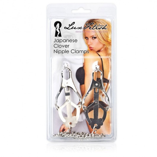 Металлические зажимы на соски в форме клевера с цепочкой - Lux Fetish - купить с доставкой во Владикавказе