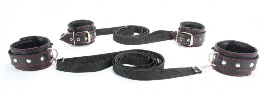 Черный бондажный набор с красной строчкой - БДСМ Арсенал - купить с доставкой во Владикавказе