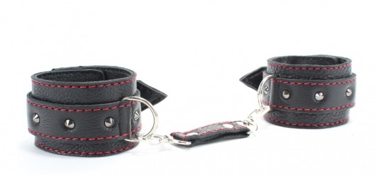 Черные оковы с шипами и контрастной строчкой - БДСМ Арсенал - купить с доставкой во Владикавказе