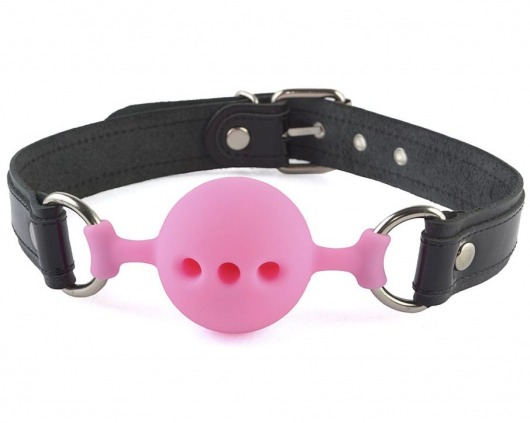 Розовый кляп-шар на черных кожаных ремешках - Sitabella - купить с доставкой во Владикавказе