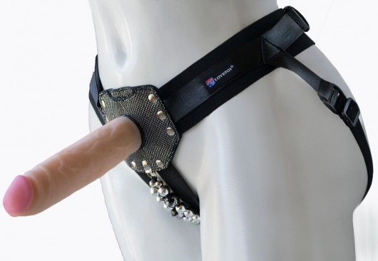 Черный пояс-трусики с насадкой  Гламур Эмма  - 15,5 см. - LOVETOY (А-Полимер) - купить с доставкой во Владикавказе