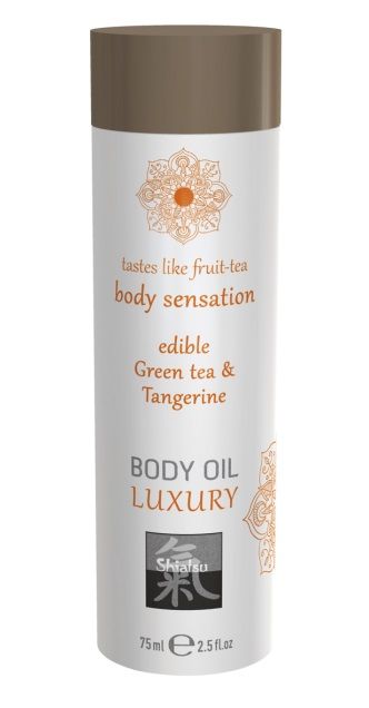 Съедобное массажное масло с ароматом зеленого чая и мандарина - 75 мл. - Shiatsu - купить с доставкой во Владикавказе