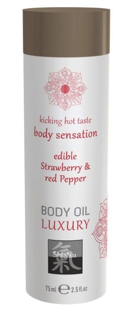 Съедобное массажное масло с ароматом клубники и красного перца - 75 мл. - Shiatsu - купить с доставкой во Владикавказе