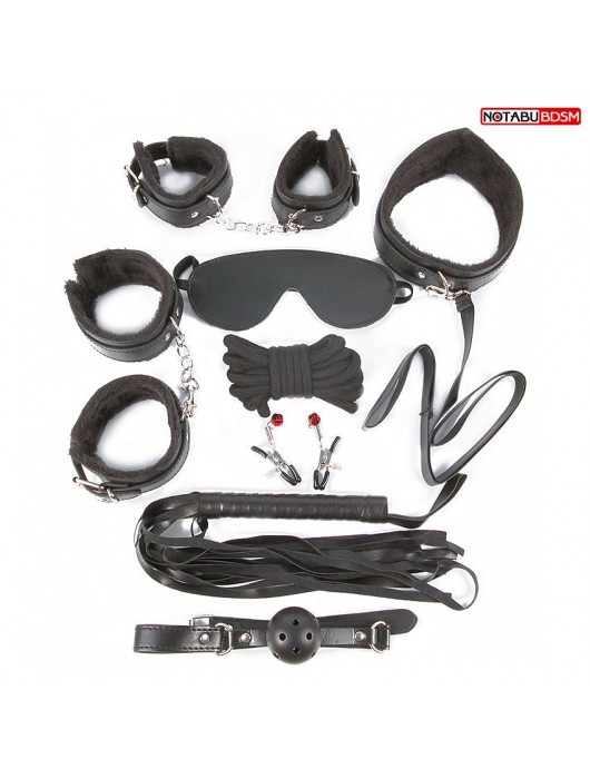 Большой игровой набор БДСМ: наручники, оковы, маска, кляп, плеть, ошейник с поводком, верёвка, зажимы для сосков - Notabu - купить с доставкой во Владикавказе