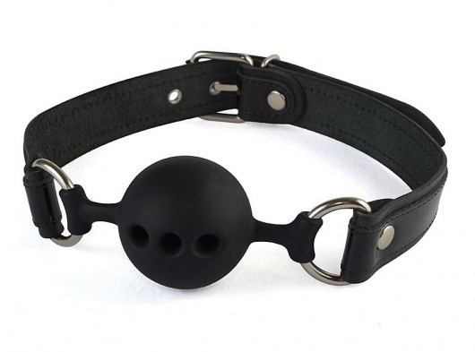 Силиконовый кляп-шар с ремешками из натуральной кожи черного цвета - Sitabella - купить с доставкой во Владикавказе