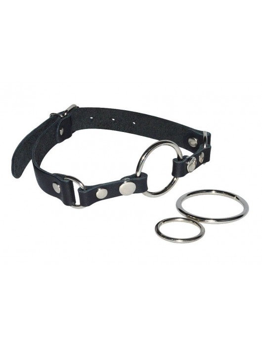 Черный кожаный кляп с 3 сменными кольцами - Sitabella - купить с доставкой во Владикавказе